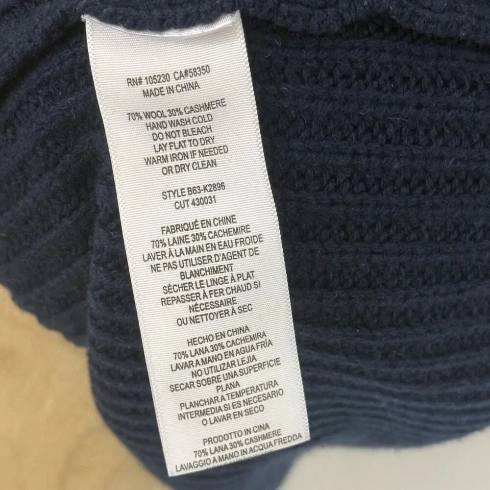 JOIE Cable Mock Neck Crop Sweater XXS Navy Blue Bell Sleeve Wool Cashmere EUC A4